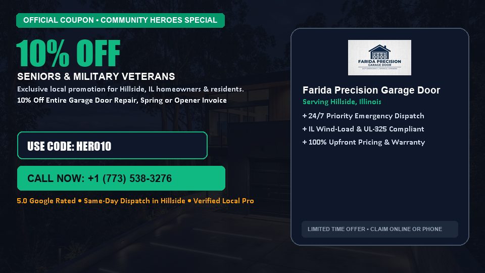 Farida Precision Garage Door 10% OFF Seniors & Military Veterans